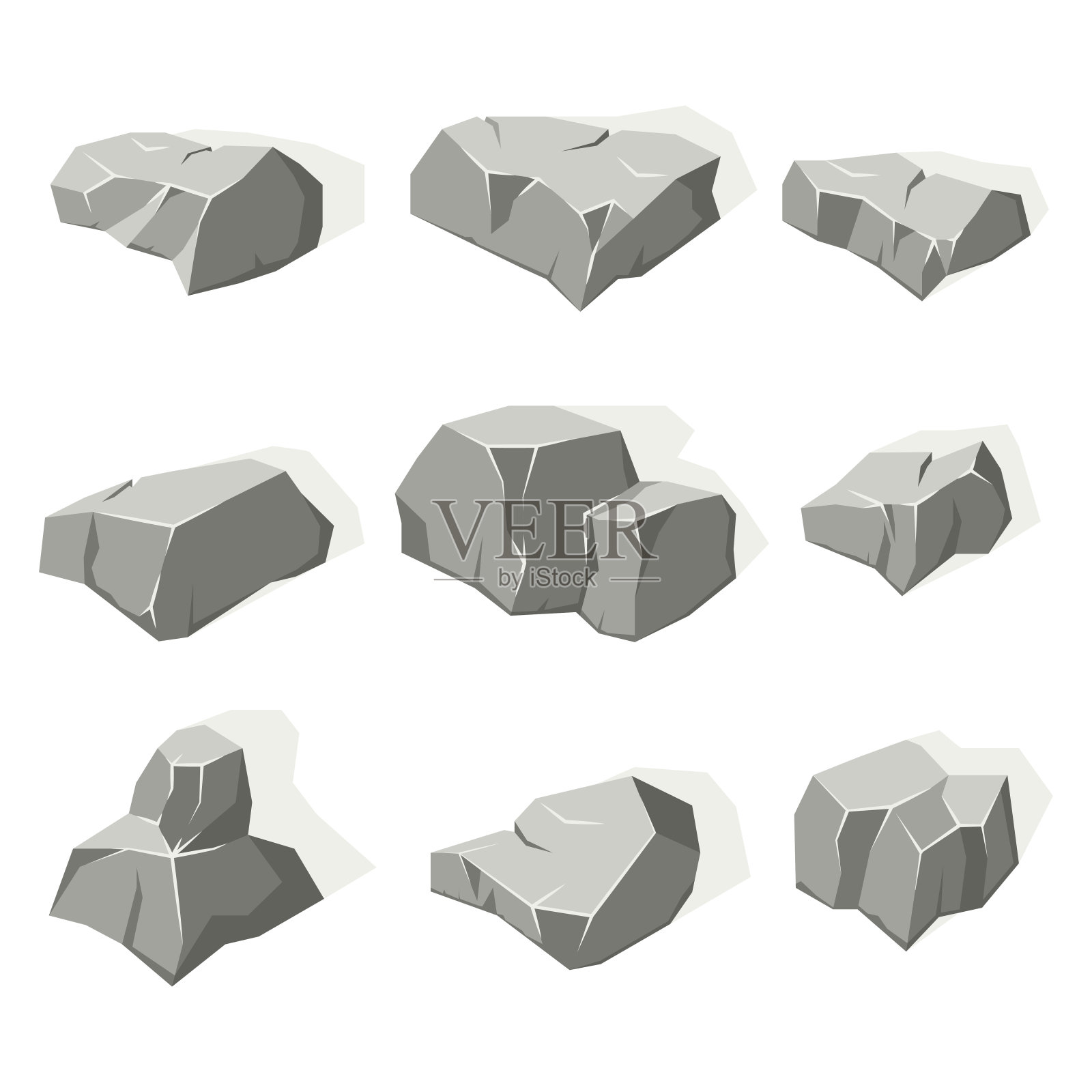 一组等距的岩石。花岗岩，灰色的石块。矢量图形。设计元素图片