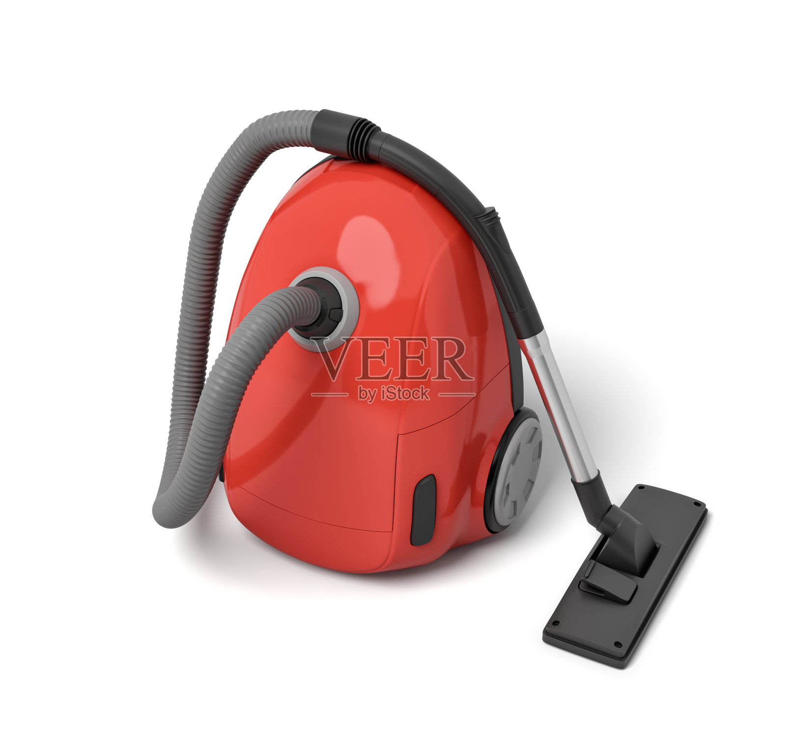 红色电动吸尘器的3d渲染孤立在白色背景上照片摄影图片