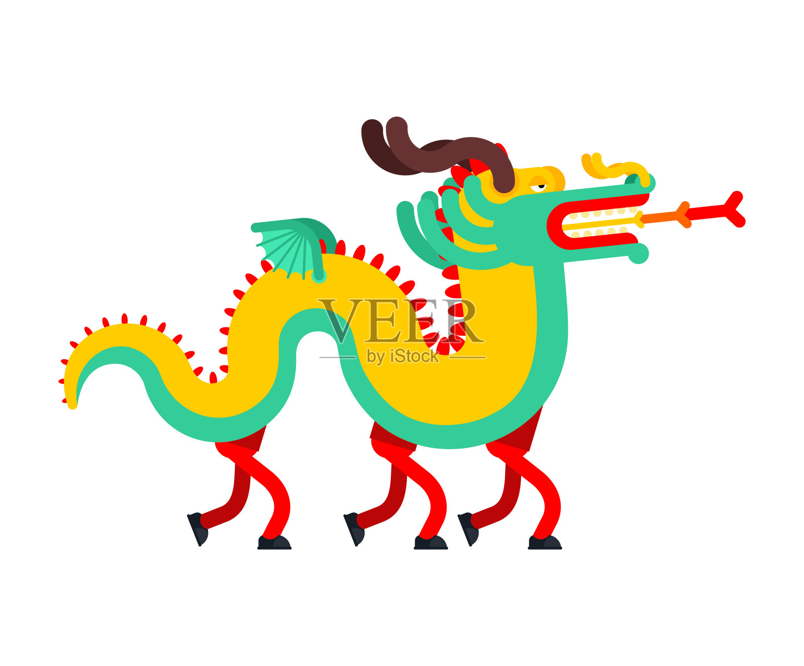 人们穿着中国龙的服装。中国节日神话怪兽面具。民族民间野兽。矢量图插画图片素材
