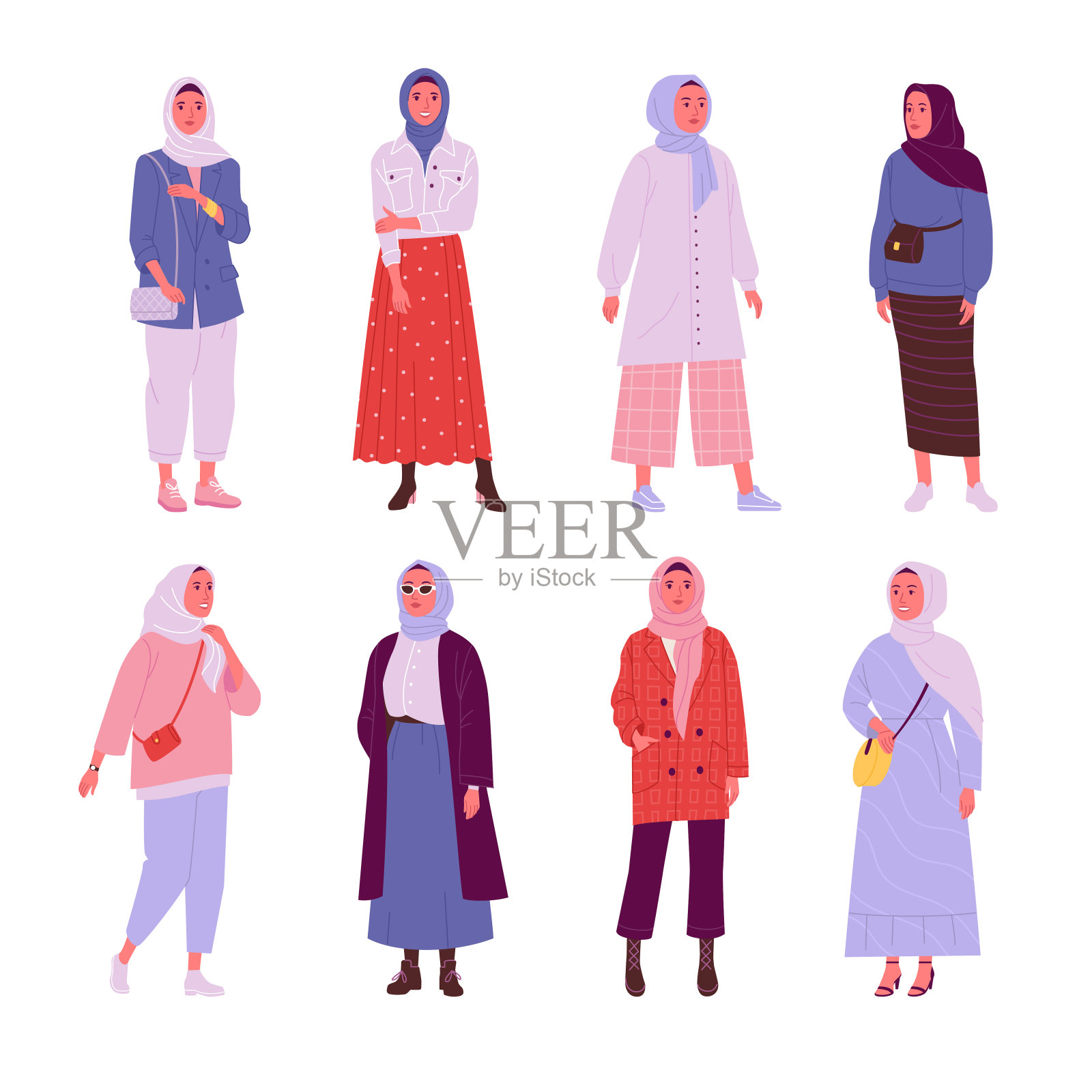 女性穆斯林日常服装收藏。插画图片素材