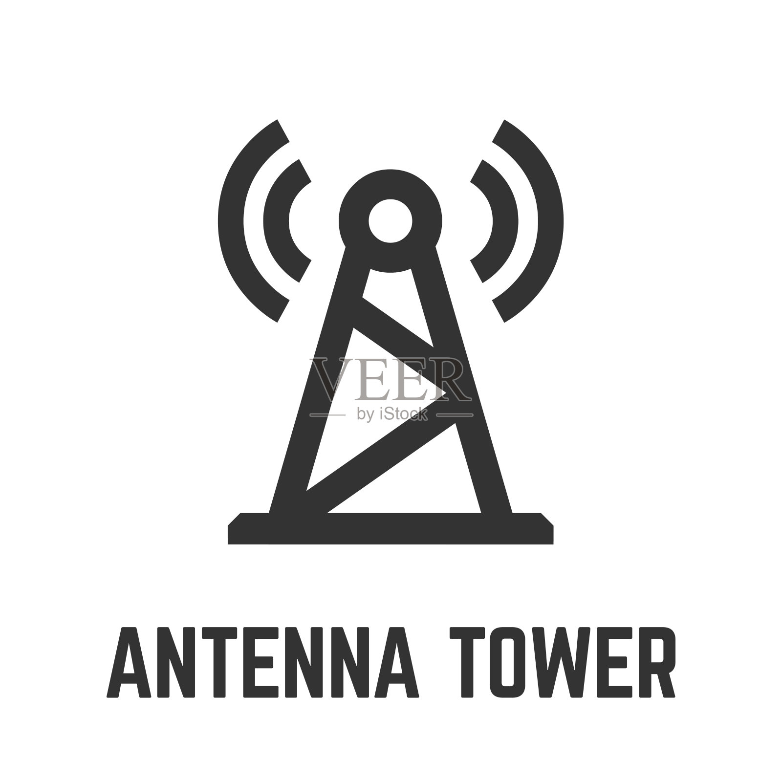 天线塔图标具有高大的电信广播电台天线塔或基站字形符号。插画图片素材