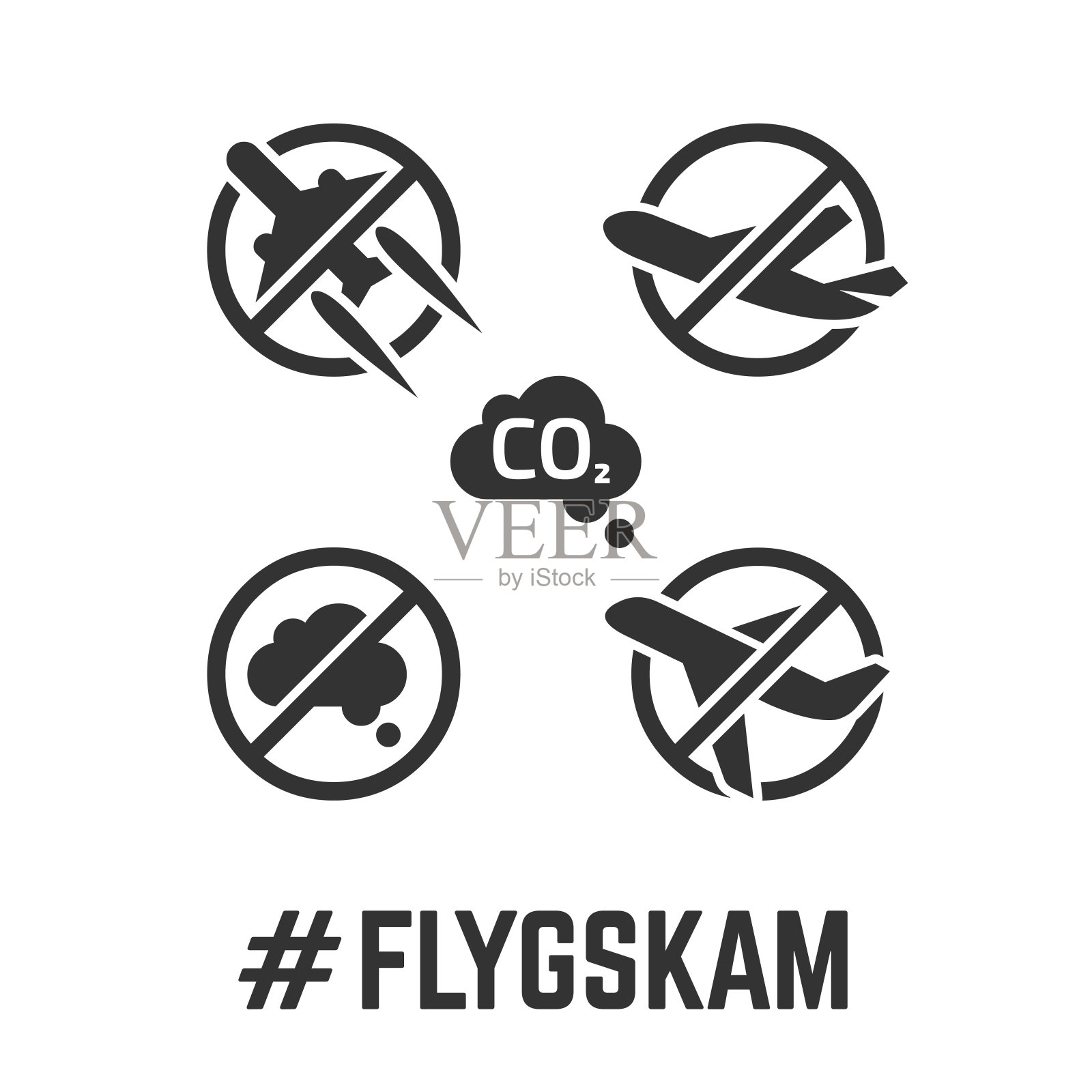 飞gskam的图标或飞行的耻辱，二氧化碳污染，航空符号的退化。插画图片素材