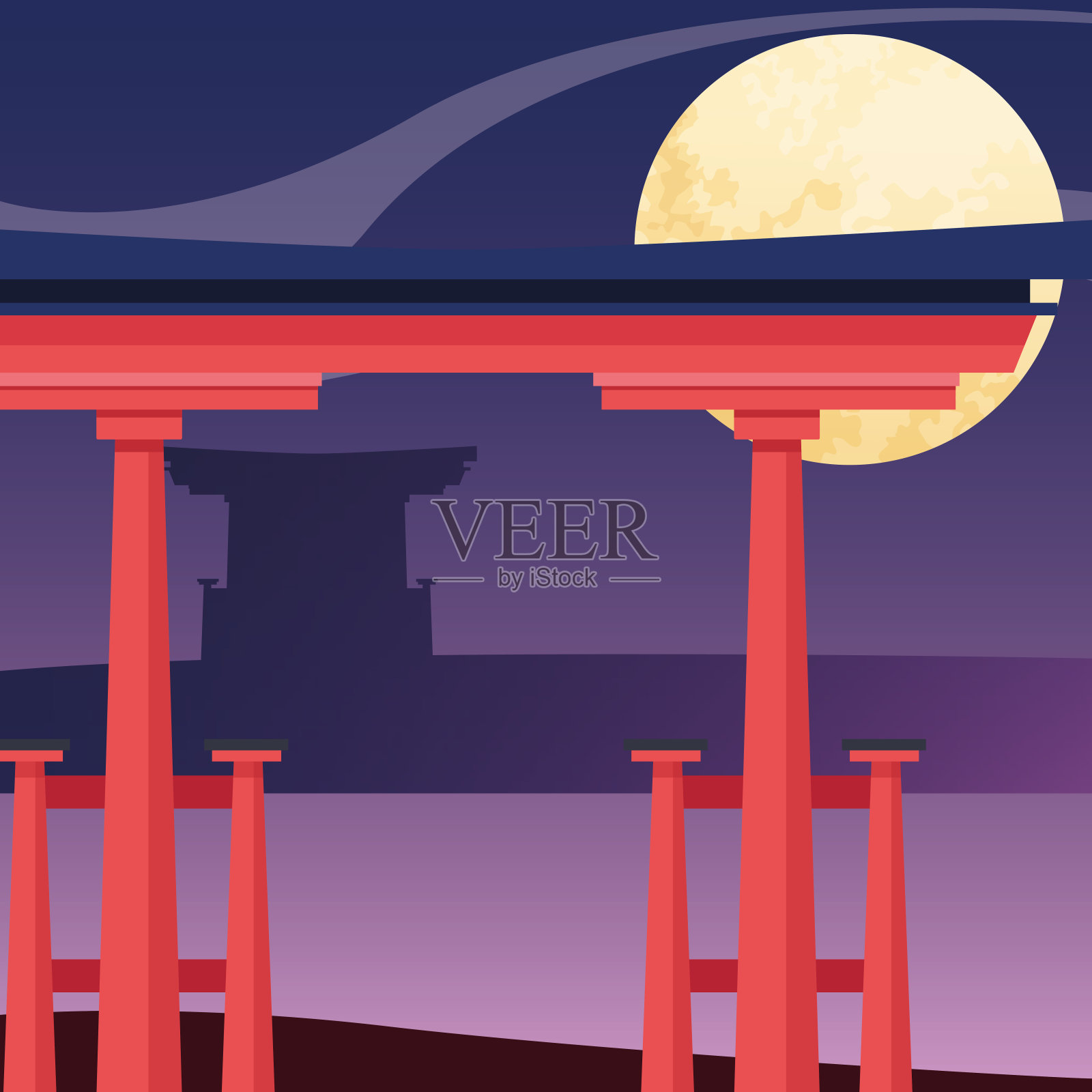 月亮和中国红门的设计设计模板素材