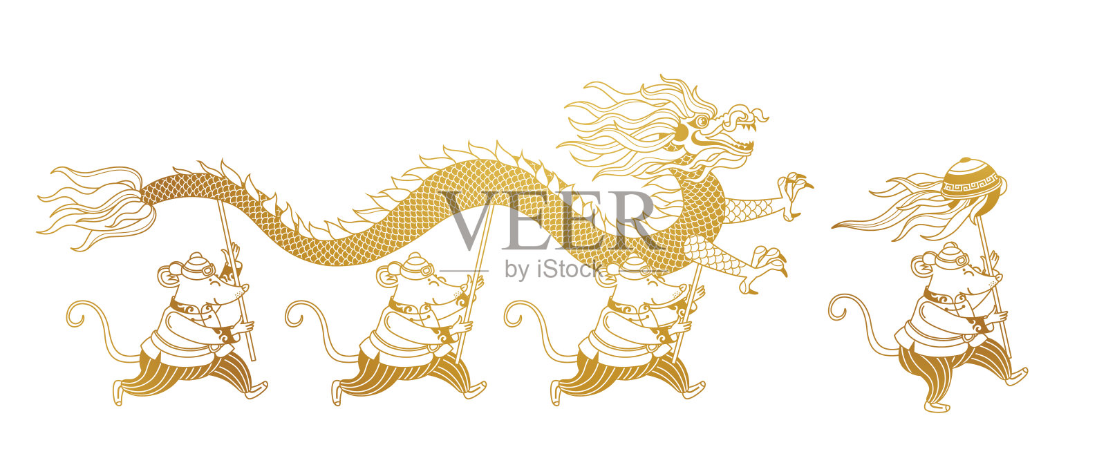 中国历法上绘有龙与白金属鼠的2020年卡片。插画图片素材