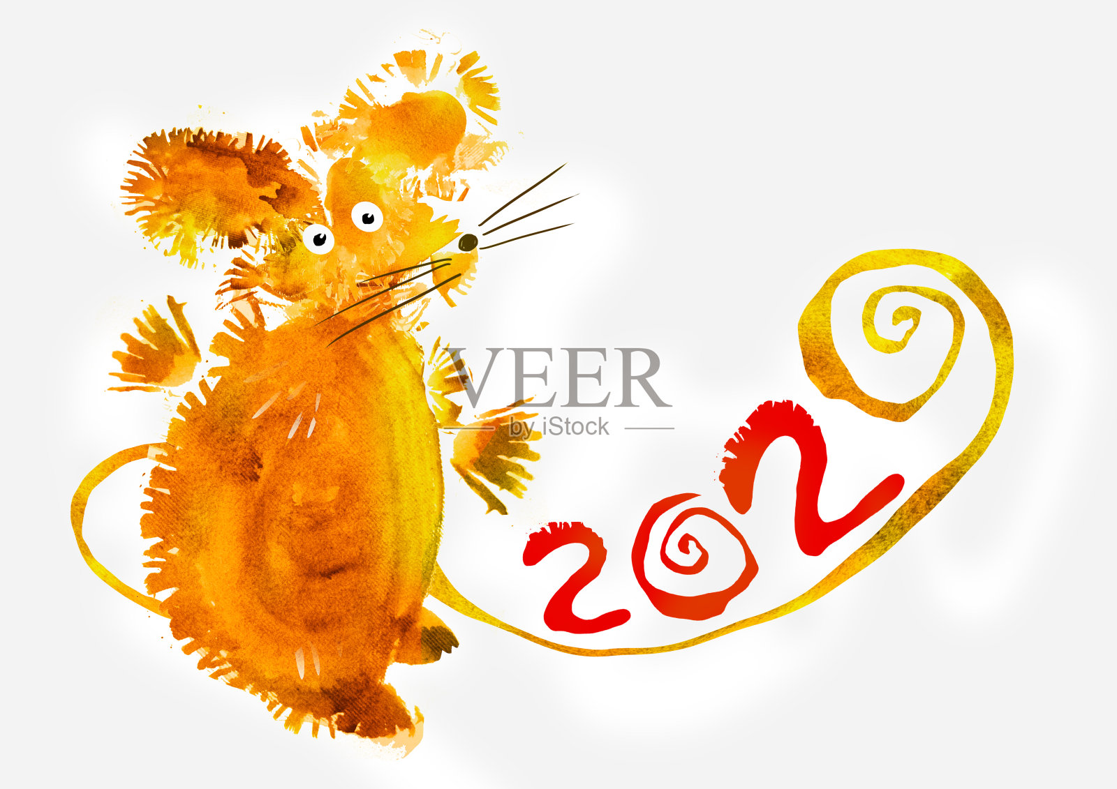 2020年鼠标符号，贺年卡插图，日历。插画图片素材
