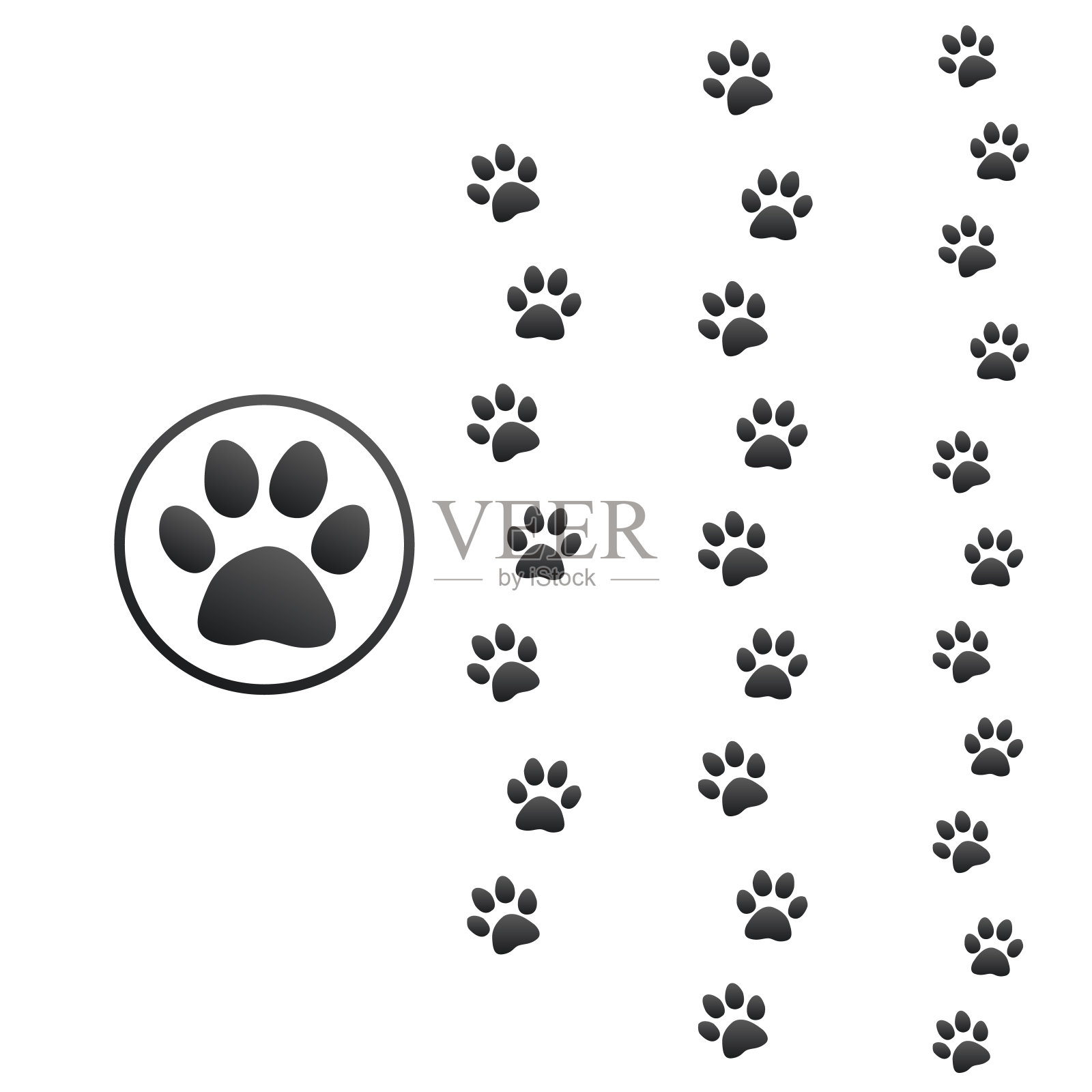 三种不同大小的动物爪印，Stock Vector插图孤立在白色背景上。插画图片素材