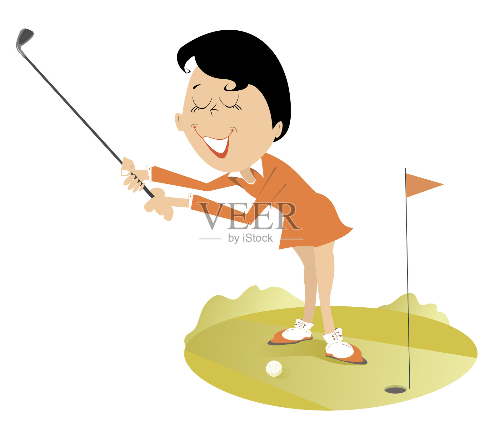在高尔夫球场的插图上微笑的高尔夫球手女人设计元素图片