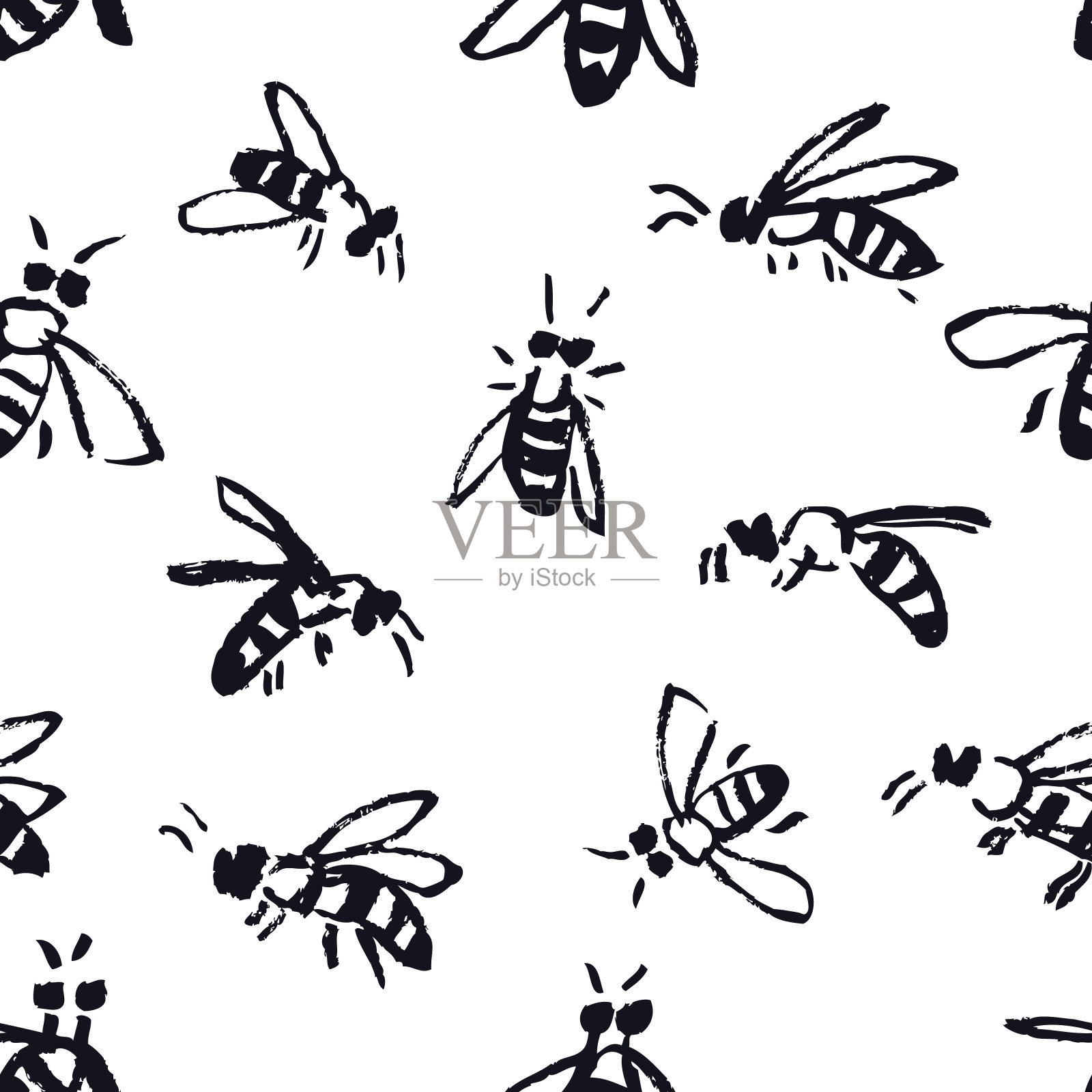 蜜蜂手绘背景无缝图案插画图片素材