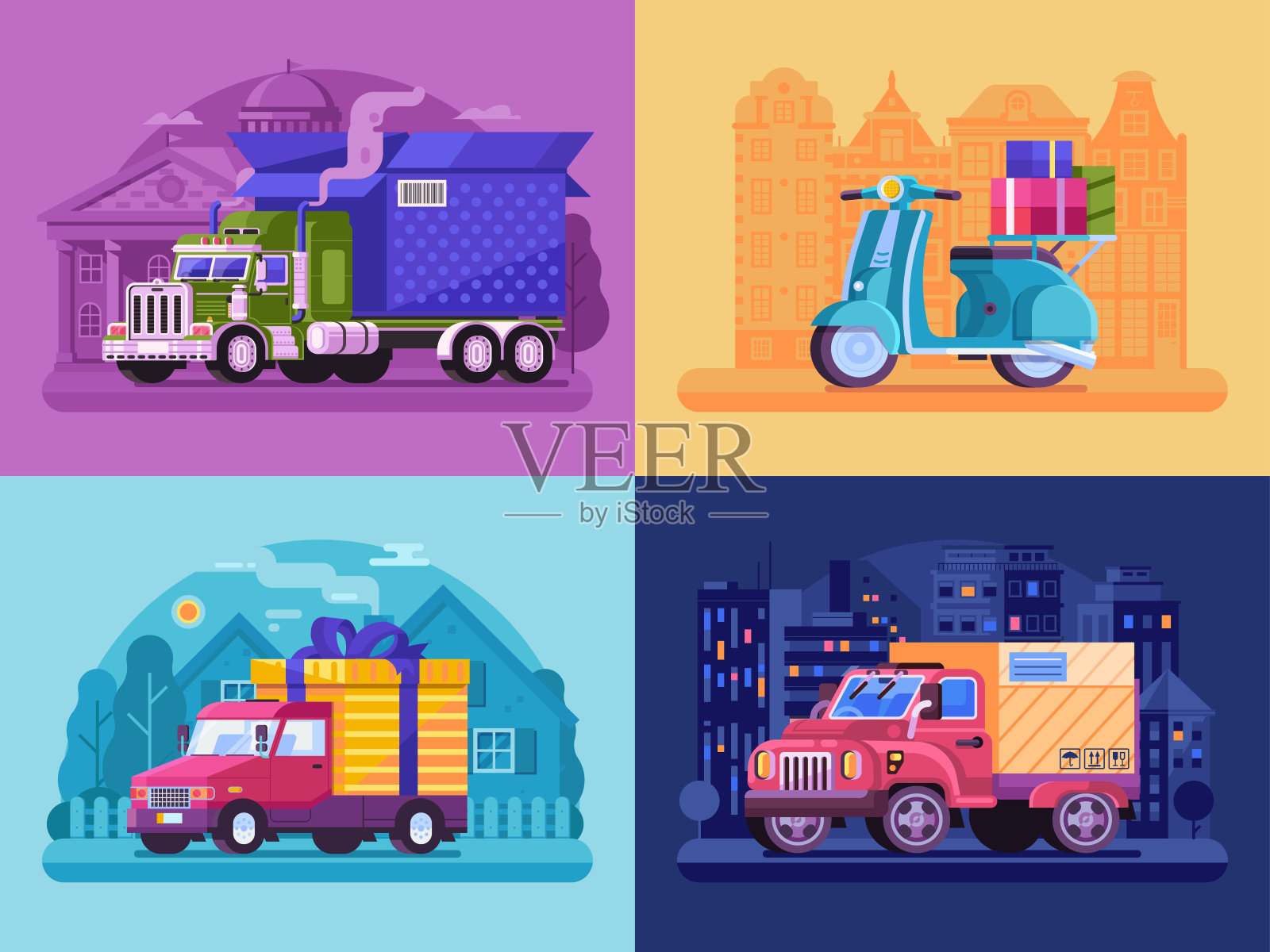 城市运输服务交付车辆集插画图片素材