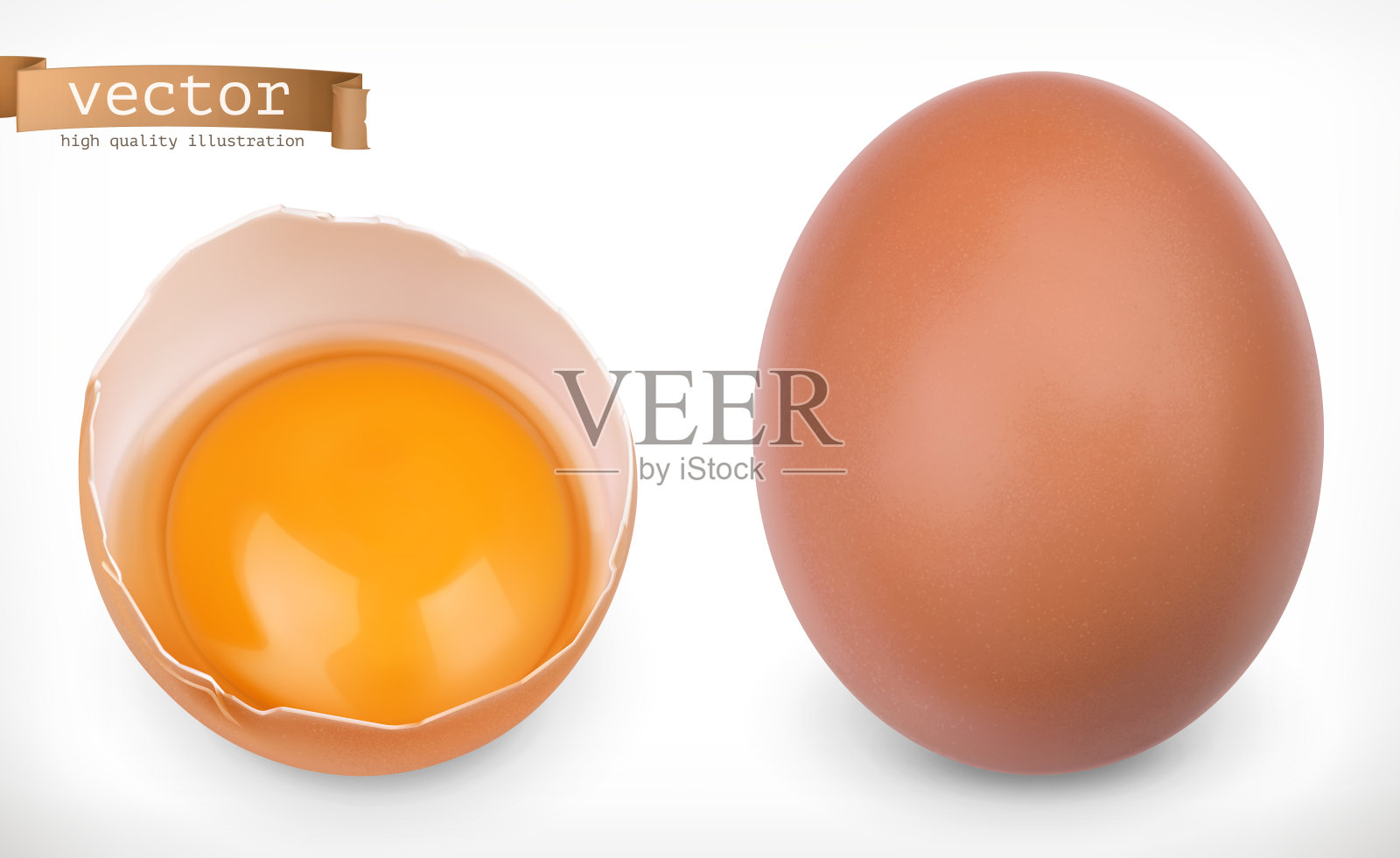 全鸡蛋和蛋黄碎蛋。三维现实的矢量图标集设计元素图片