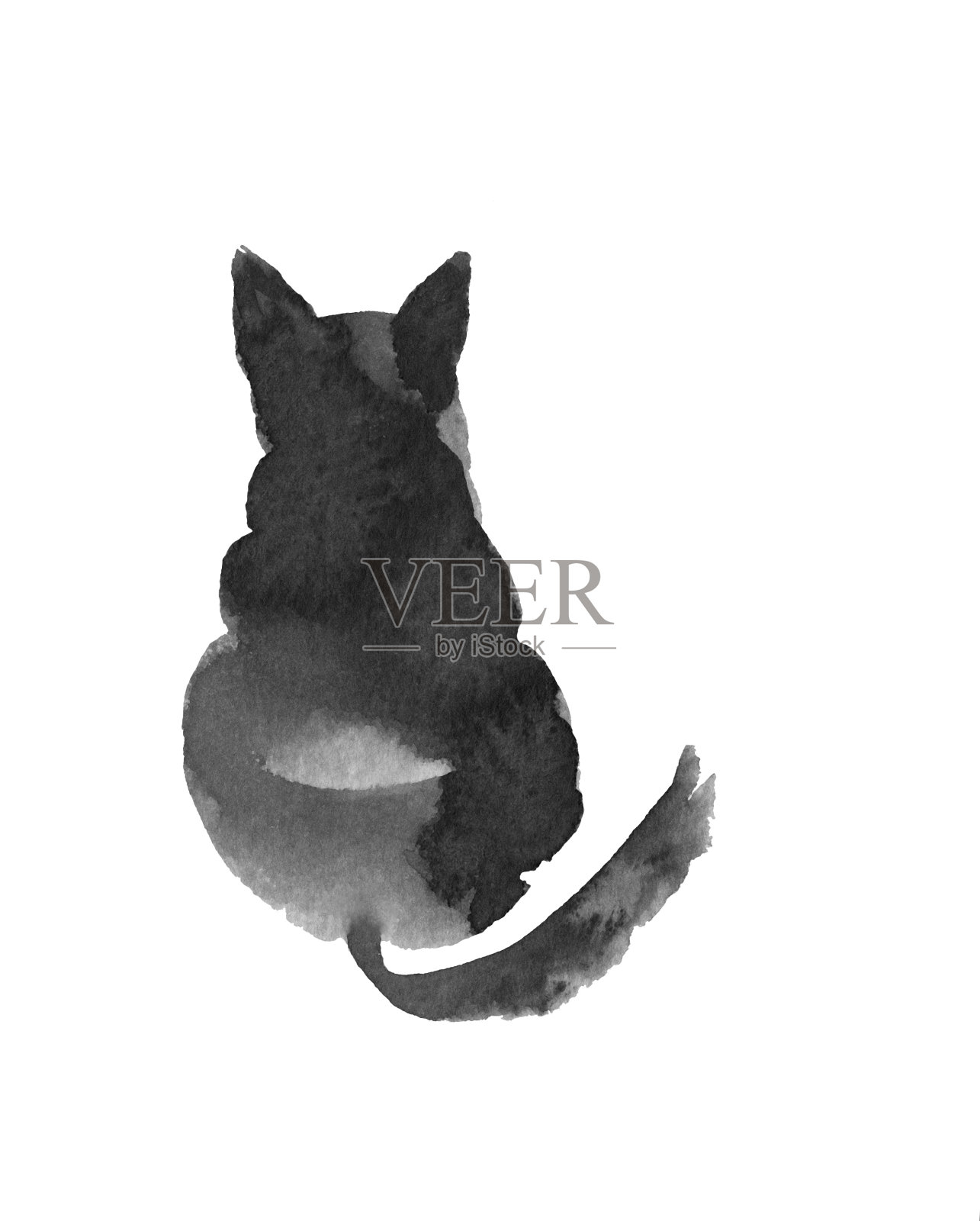 黑墨水猫水彩剪影插画图片素材
