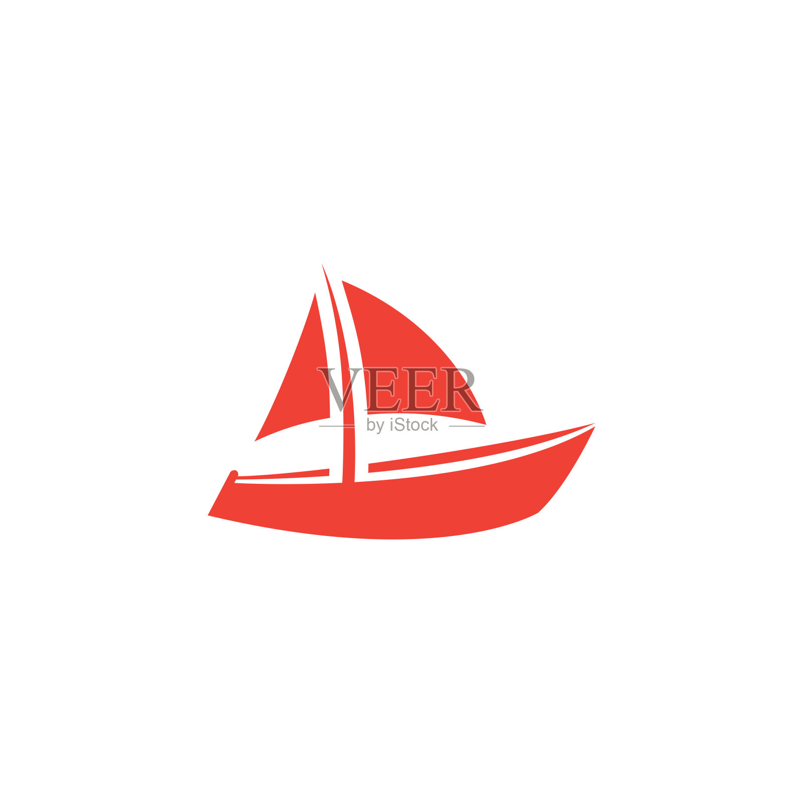 船红色的图标在白色的背景。红色平坦风格矢量插图。插画图片素材
