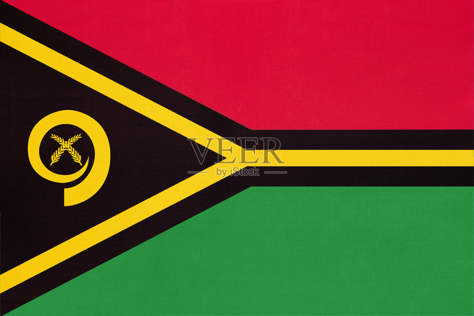瓦努阿图共和国国旗织物，纺织背景。象征世界大洋洲国家。照片摄影图片