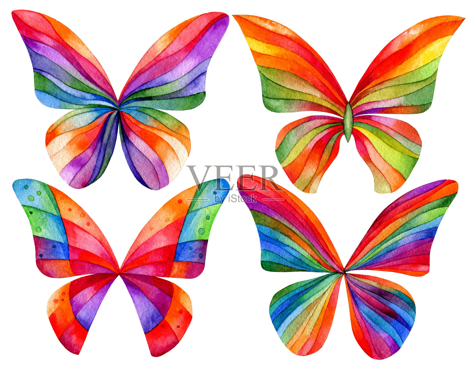 一组彩色蝴蝶。水彩插图。插画图片素材