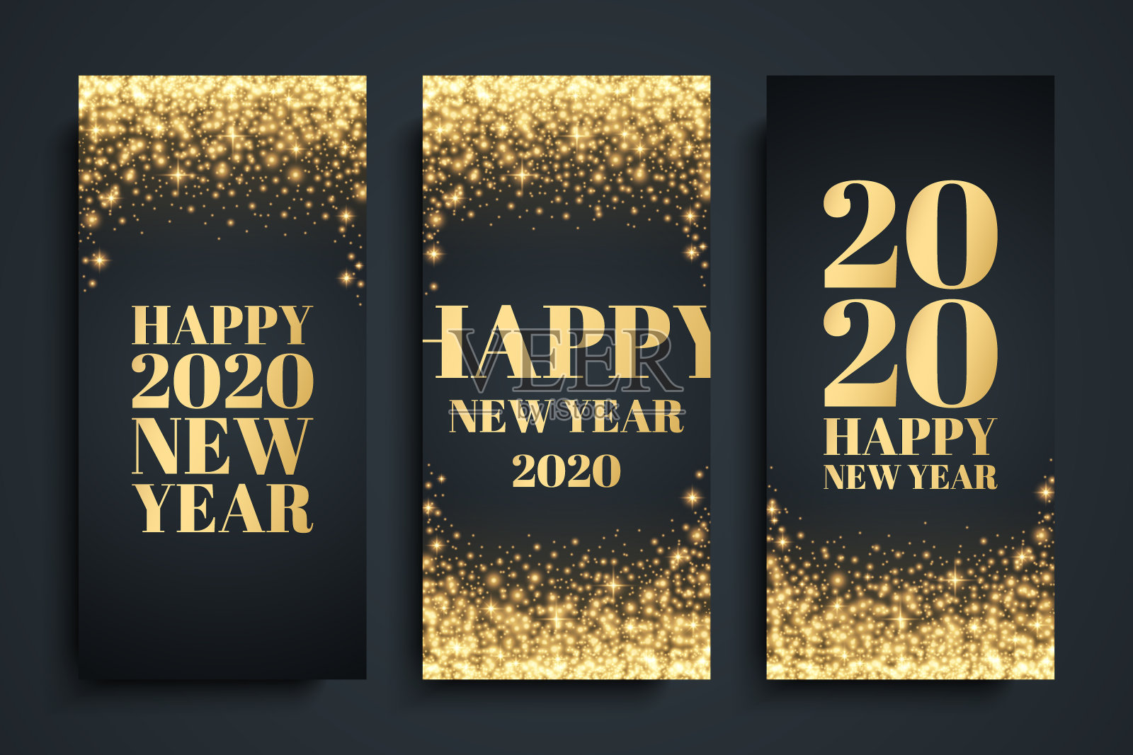 2020年新年快乐的庆祝传单，闪烁着金色的火花。奢华的新年假期背景。插画图片素材