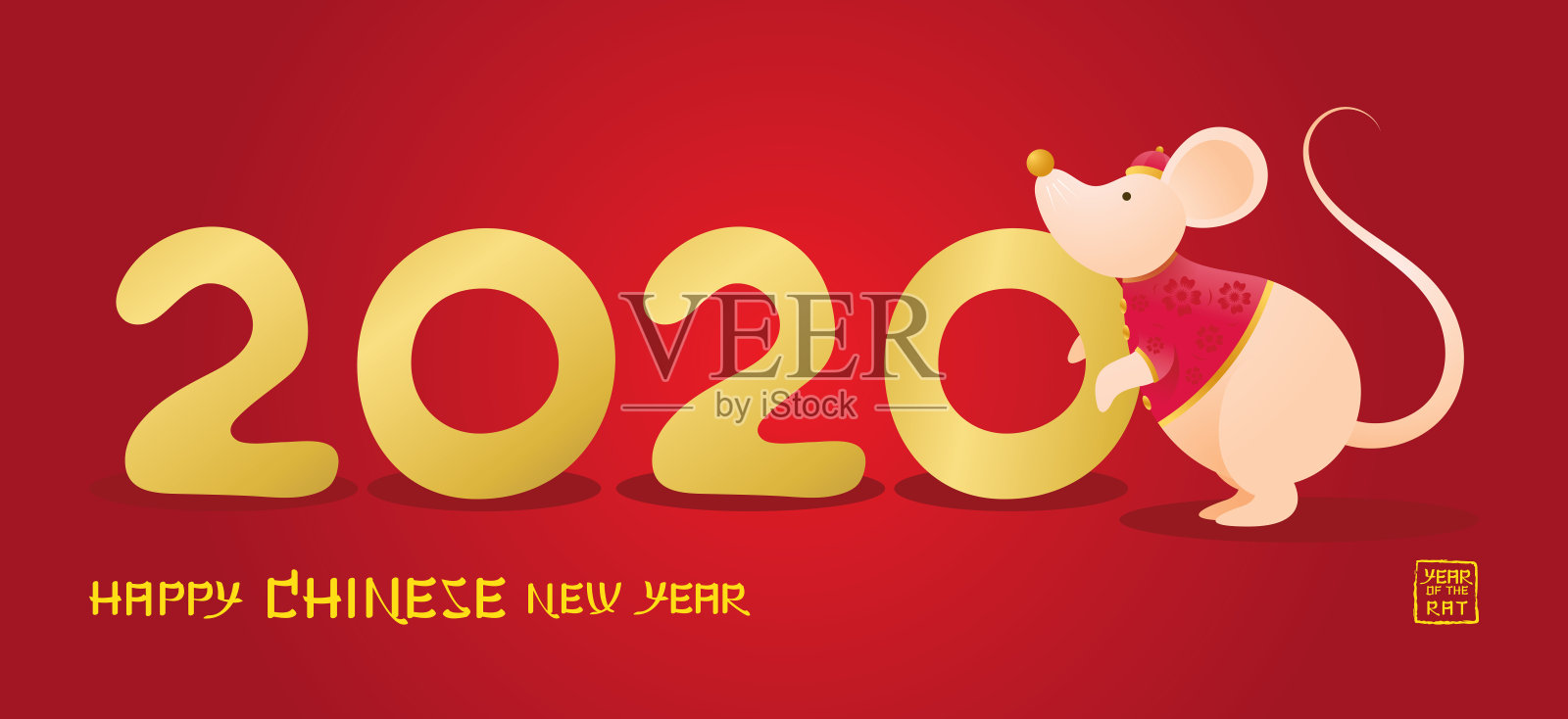 中国新年2020年鼠年，卡通人物插画图片素材