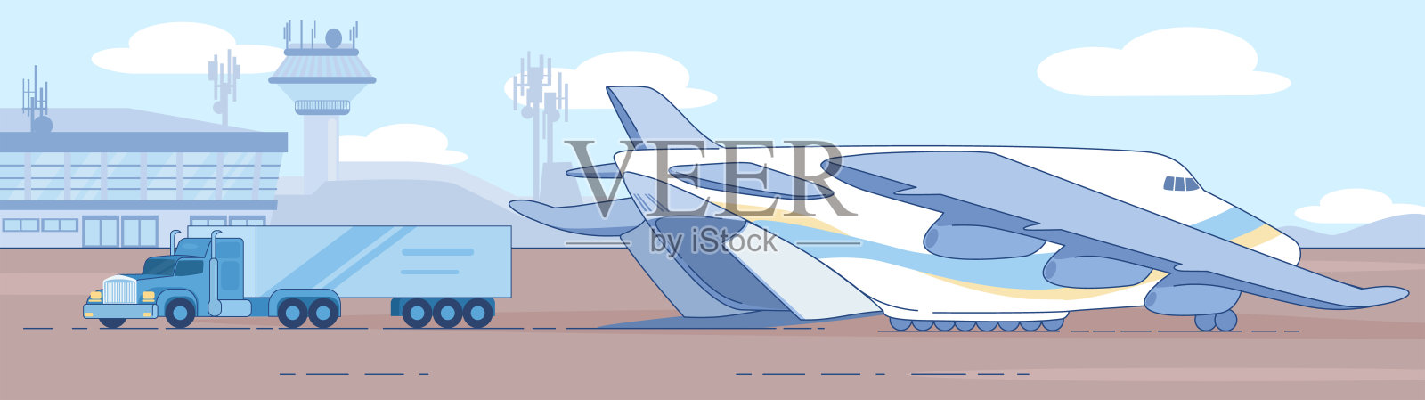 载货飞机平载重卡插画图片素材