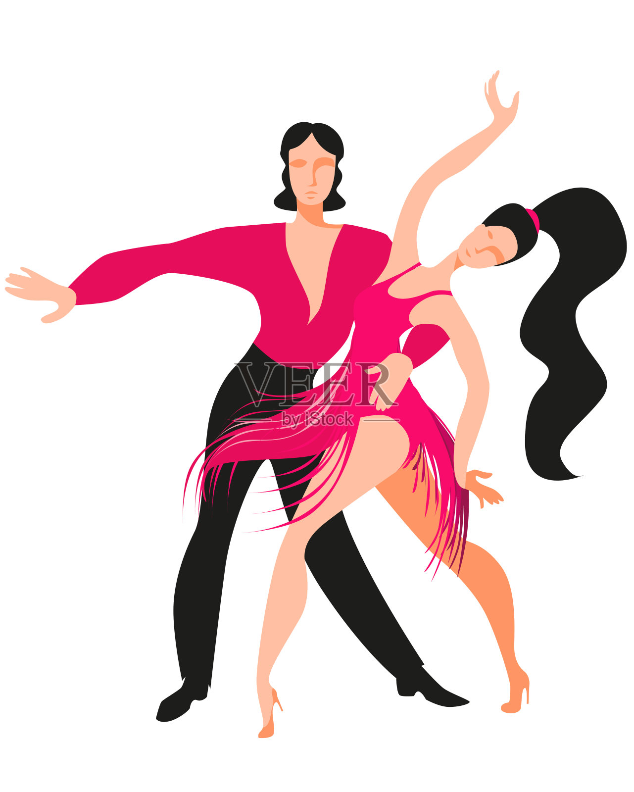 美丽的夫妇跳舞拉丁美洲的萨尔萨舞。插画图片素材