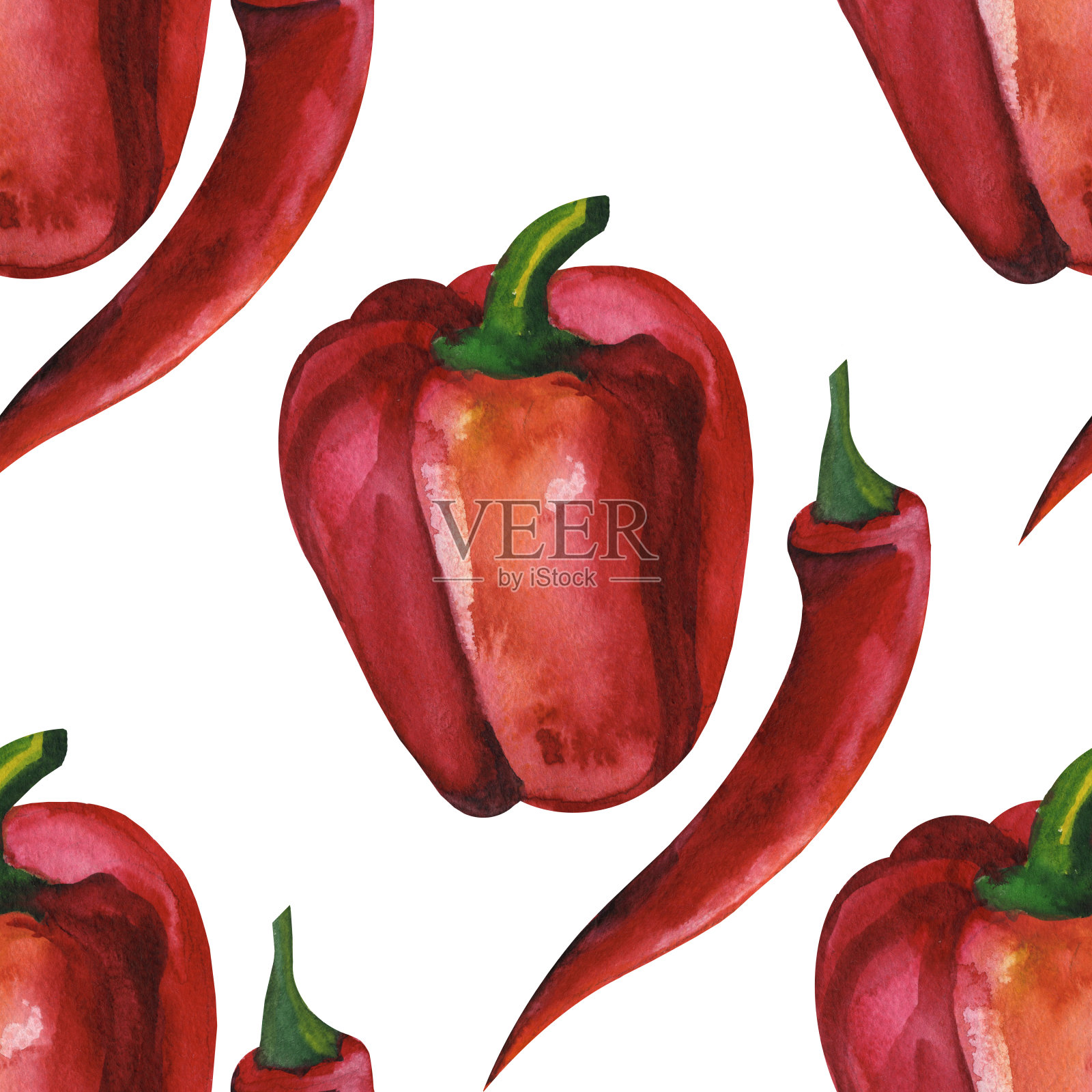 水彩红辣椒。墨西哥食物。无缝模式插画图片素材