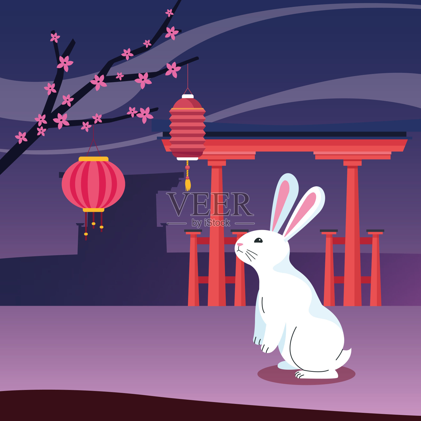 可爱的兔子和快乐的中秋节设计背景图片素材
