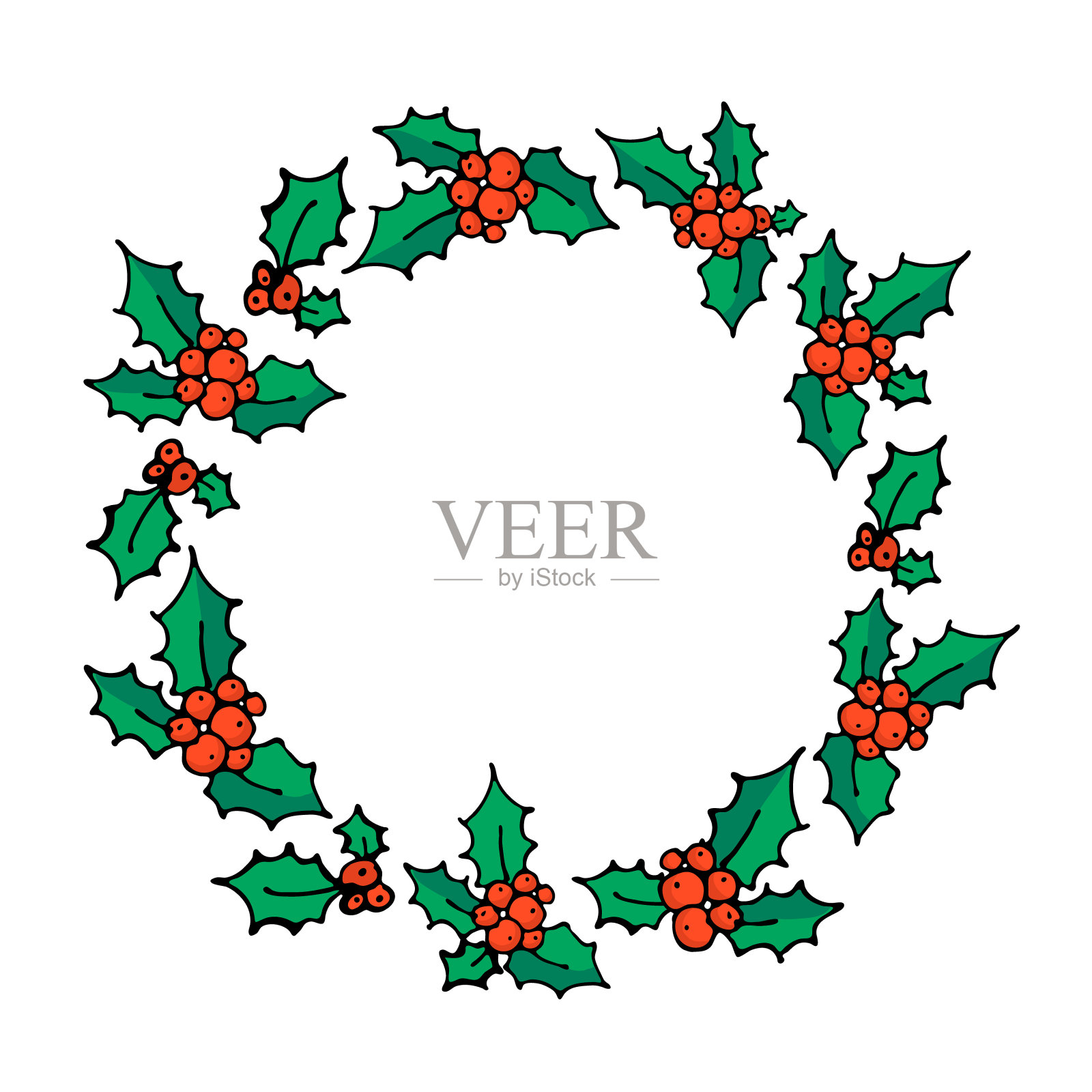 圣诞冬青浆果花环doodle设计元素图片