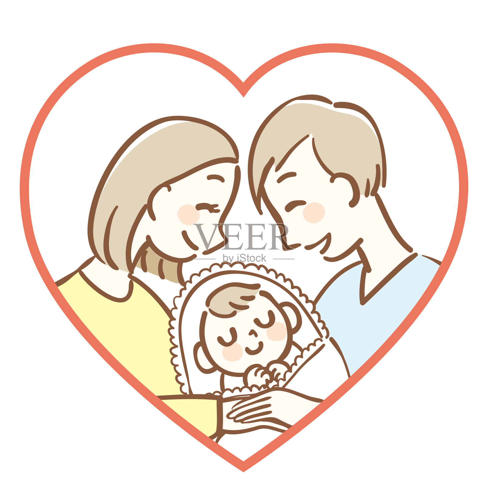 幸福的夫妇和婴儿插图设计元素图片