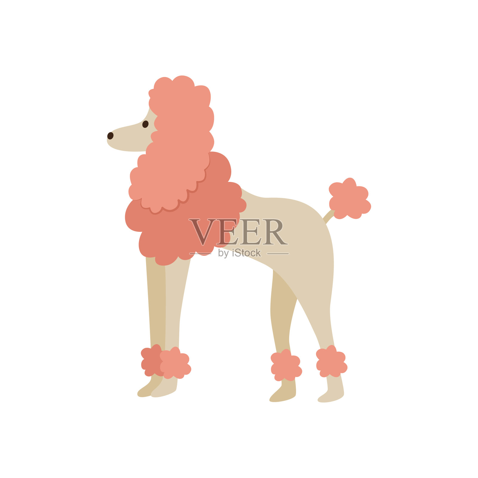 粉红色卡通狮子狗画孤立在白色的背景插画图片素材