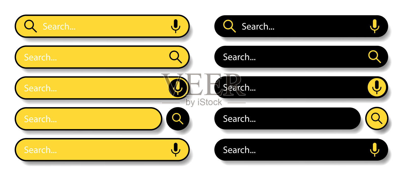 用户界面和网站的搜索栏。白色背景上的黑色和黄色图标。现代选择的搜索栏。矢量插图。插画图片素材