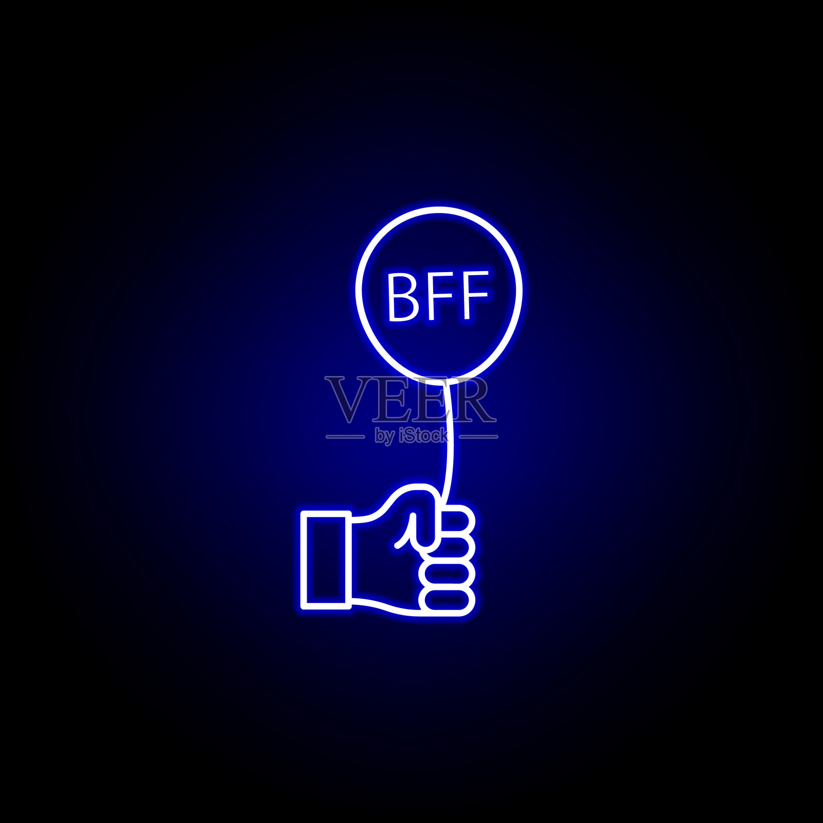 手气球BFF轮廓蓝色霓虹灯图标。元素友谊线图标。符号、符号和矢量可以用于web、logo、手机应用、UI、UX插画图片素材