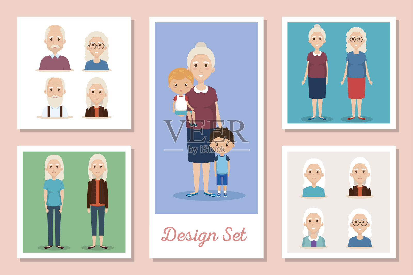 设计以祖父母和孙辈为背景插画图片素材