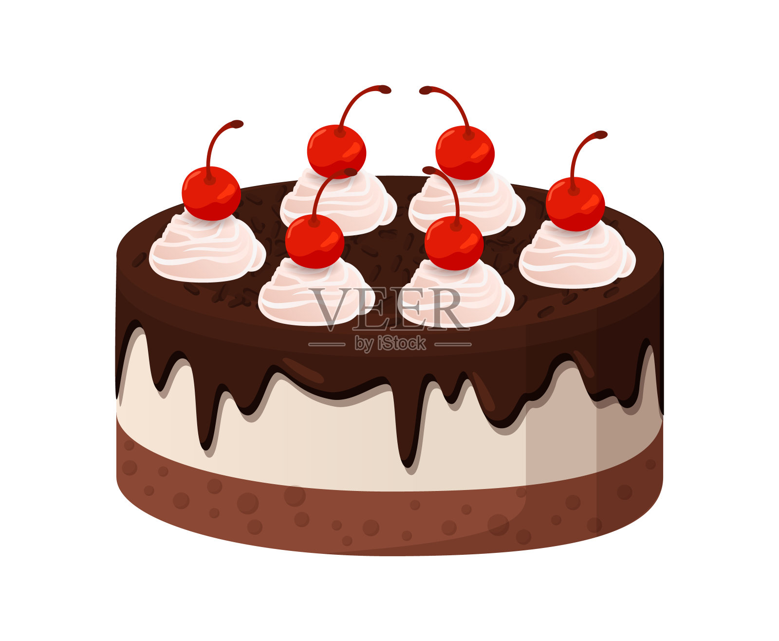 美味的黑巧克力和樱桃蛋糕设计元素图片