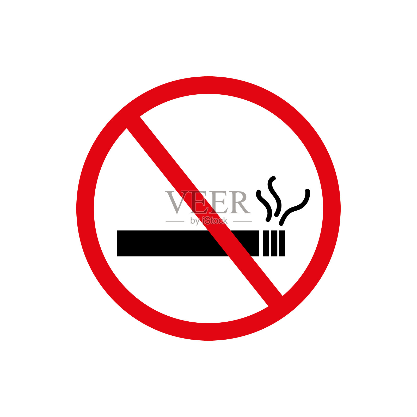 禁止吸烟区标志以卡通形象为标志。禁止吸烟，禁止标志，孤立图标，香烟被划掉，用红色圆圈插画图片素材