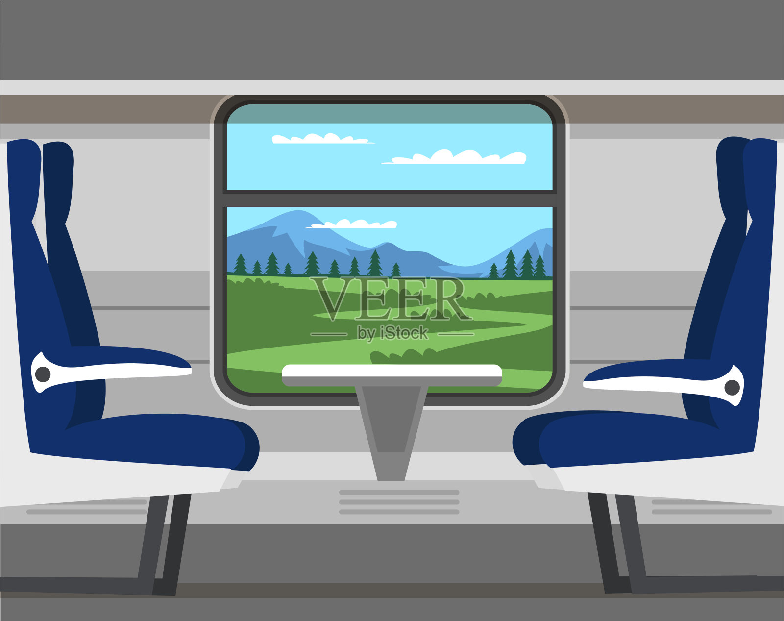 空的火车车厢和舒适的座位插画图片素材