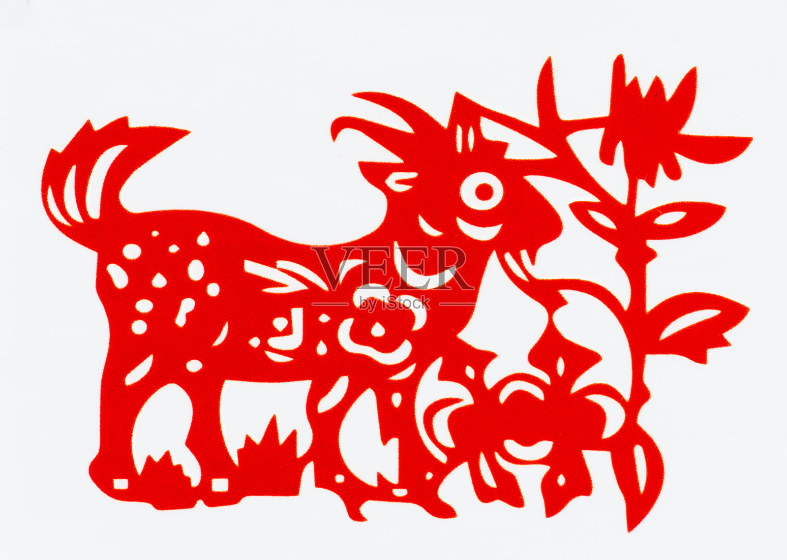 中国传统剪纸，十二生肖。中国新年，羊年。中国传统的动物羊剪纸艺术图案。羊剪纸，过年。照片摄影图片