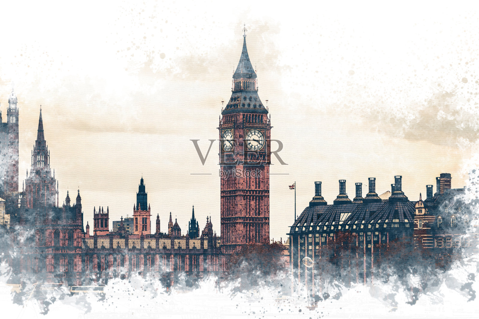伦敦-水彩画照片摄影图片