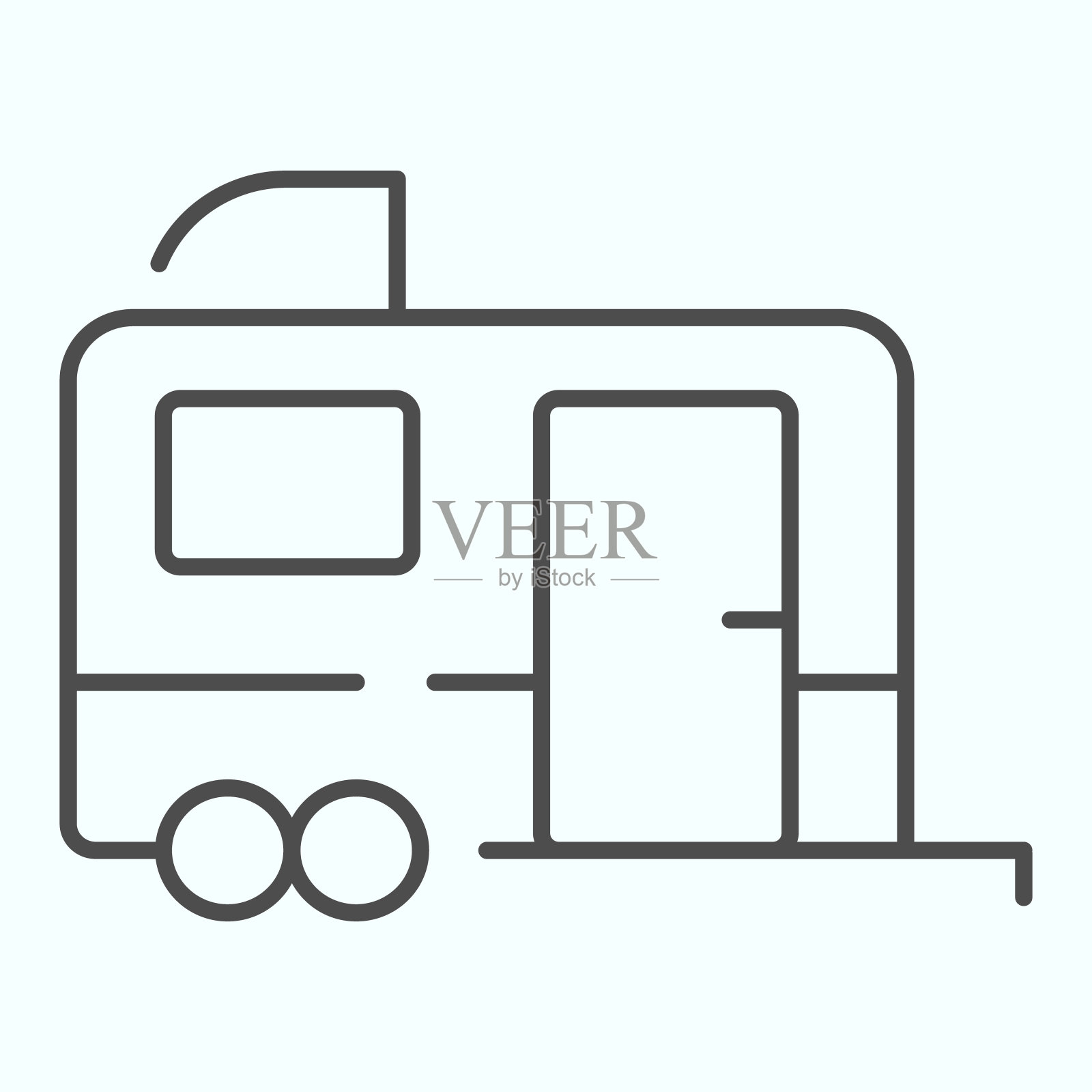 拖车细线图标。巴士为生活插图孤立在白色。移动家庭拖车轮廓风格设计，为网页和应用程序设计。Eps 10。插画图片素材