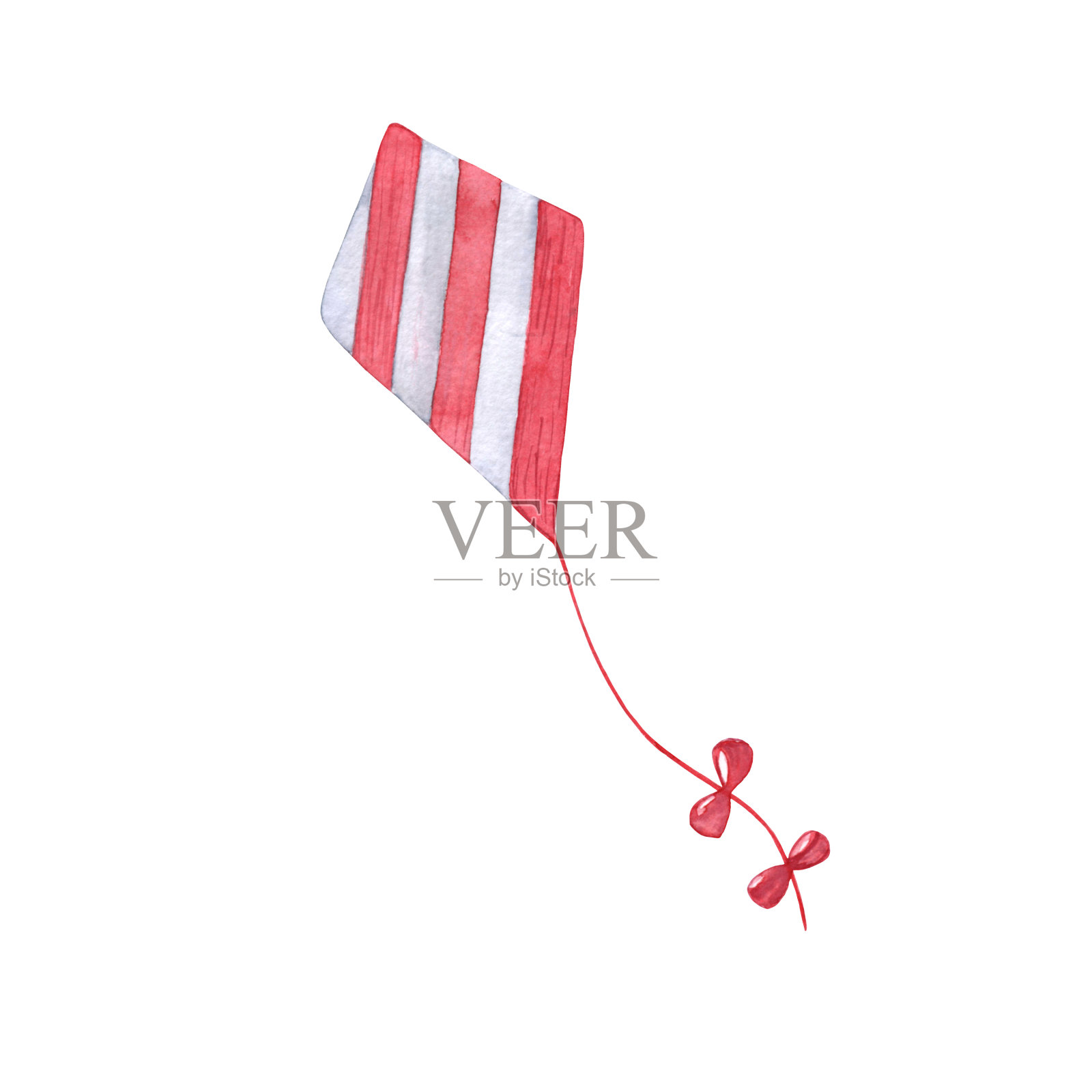 红白条纹风筝，带绳和弓，儿童玩具，孤立在白色的背景插画图片素材