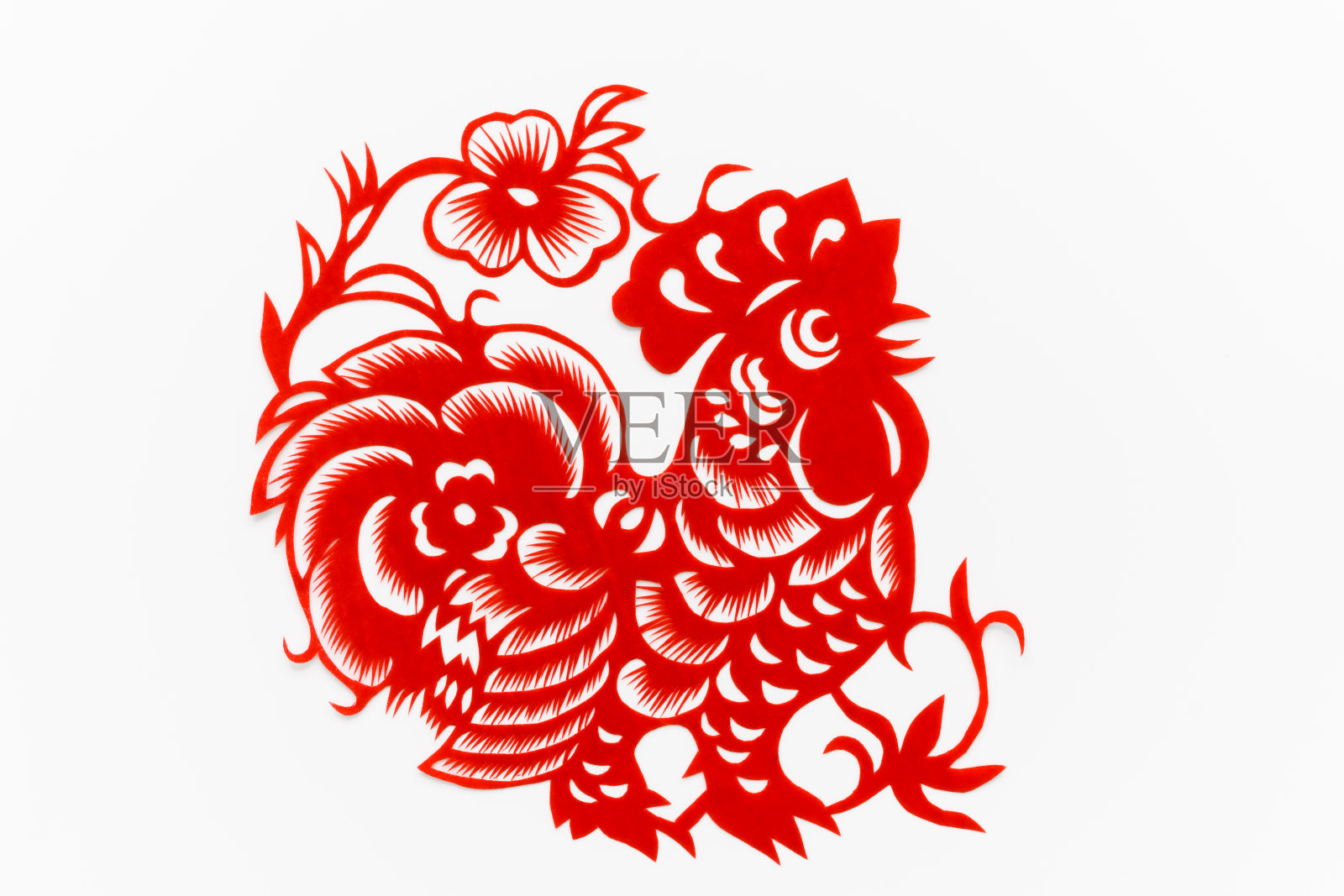 中国传统剪纸，十二生肖。中国新年，鸡年。中国动物鸡传统剪纸艺术图案。鸡剪纸，中国新年。照片摄影图片