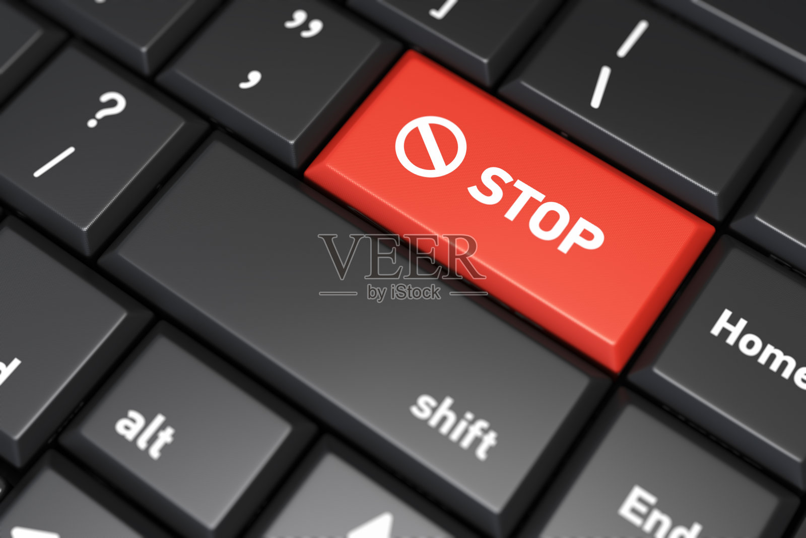 红色停止按钮上的黑色键盘股票照片照片摄影图片