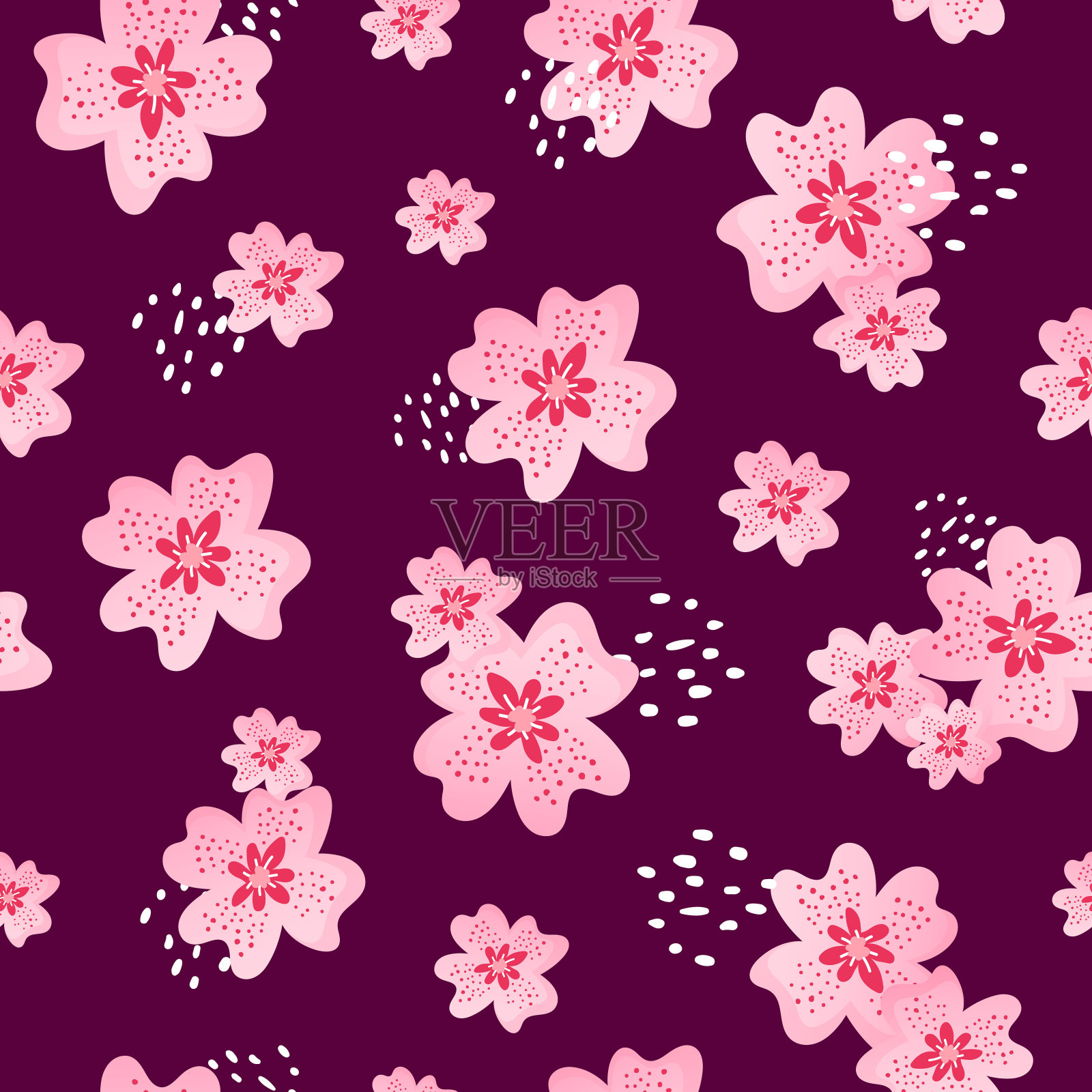 无缝模式与粉红色的花。插画图片素材