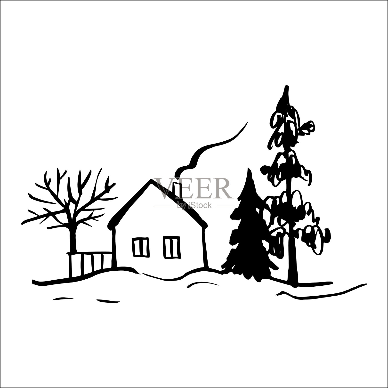带房子的冬季景观。设计元素图片