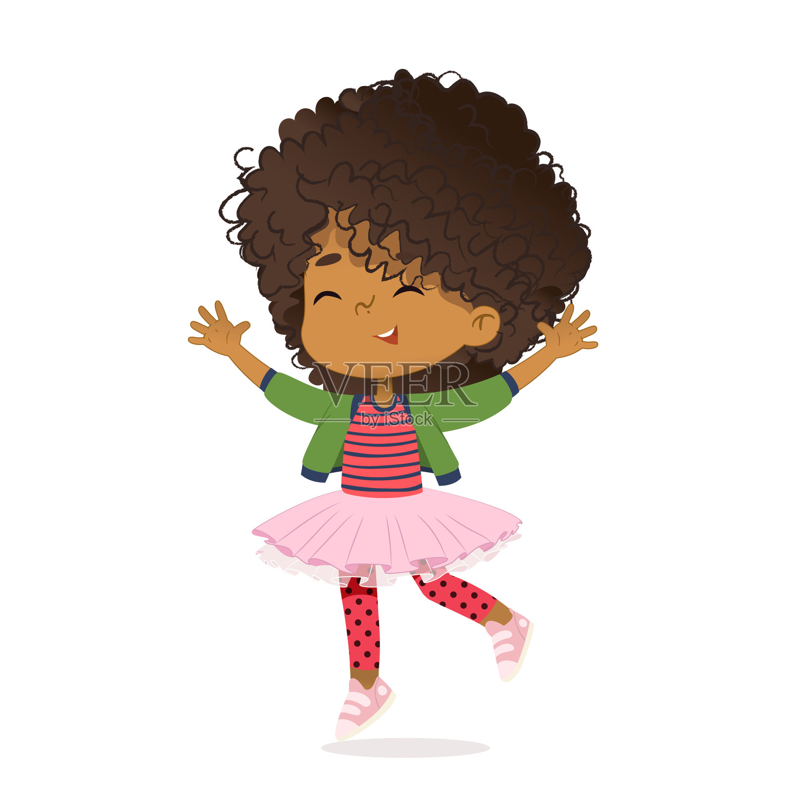 微笑的非洲裔美国女孩高兴地跳着舞。女学生，玩得开心。这个概念是童年的乐趣和充满活力的时刻。矢量插图。设计元素图片