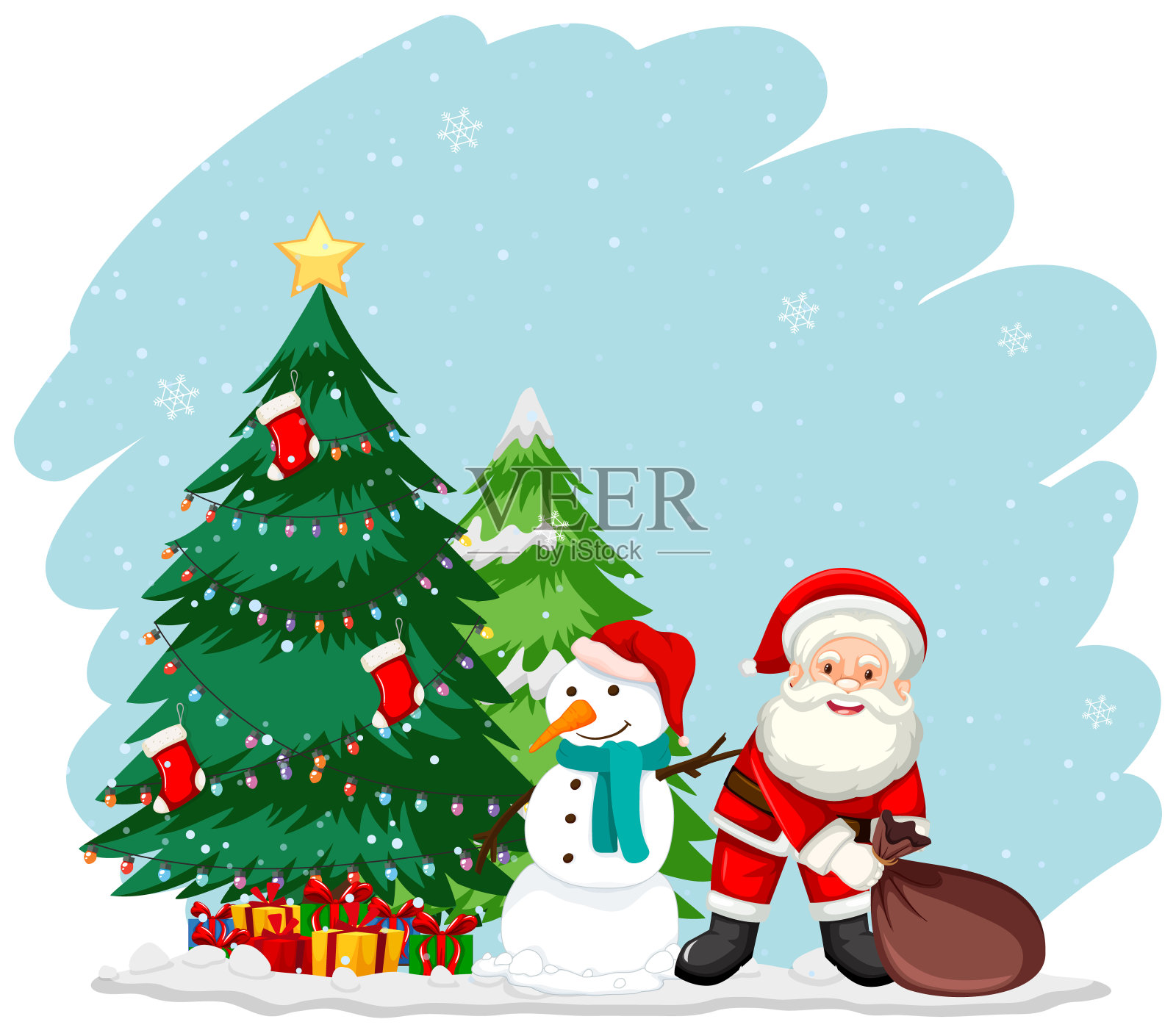 圣诞主题有圣诞老人和圣诞树设计元素图片