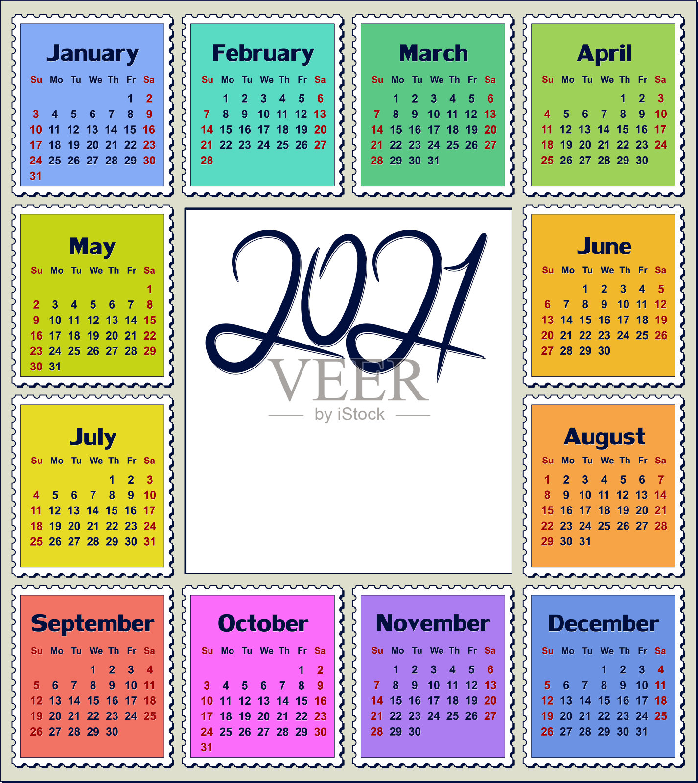2021年的日历。设计模板素材
