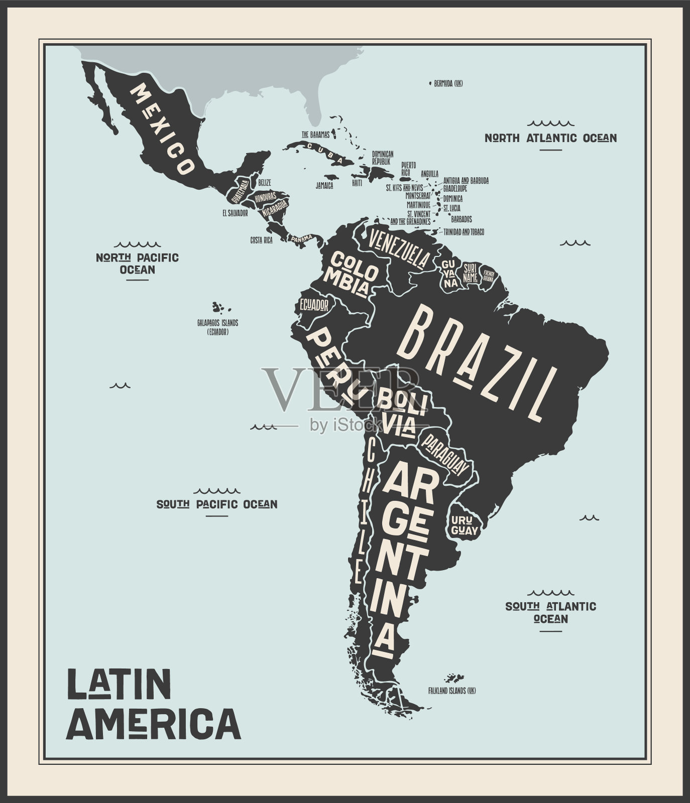 拉丁美洲地图。拉丁美洲海报地图插画图片素材