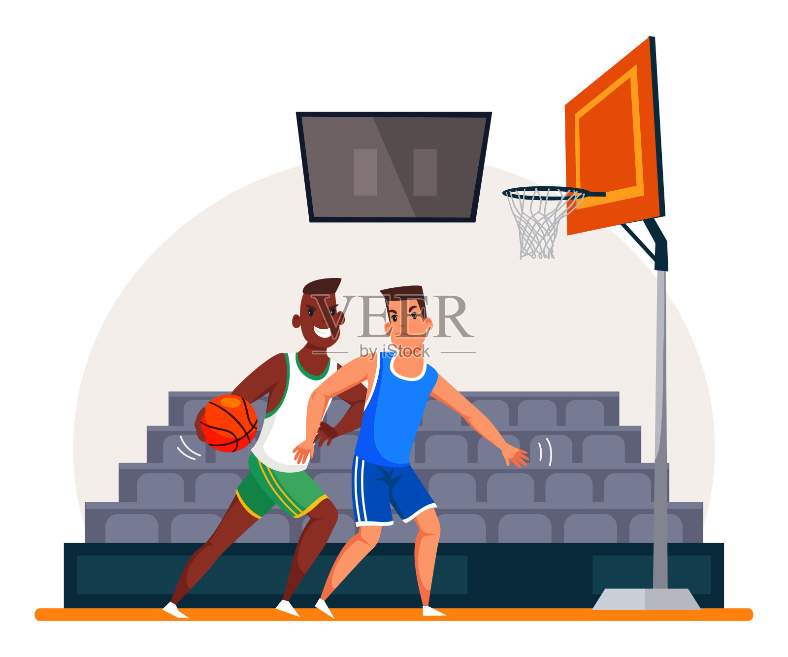 活跃的篮球运动员在球场上竞争插画图片素材