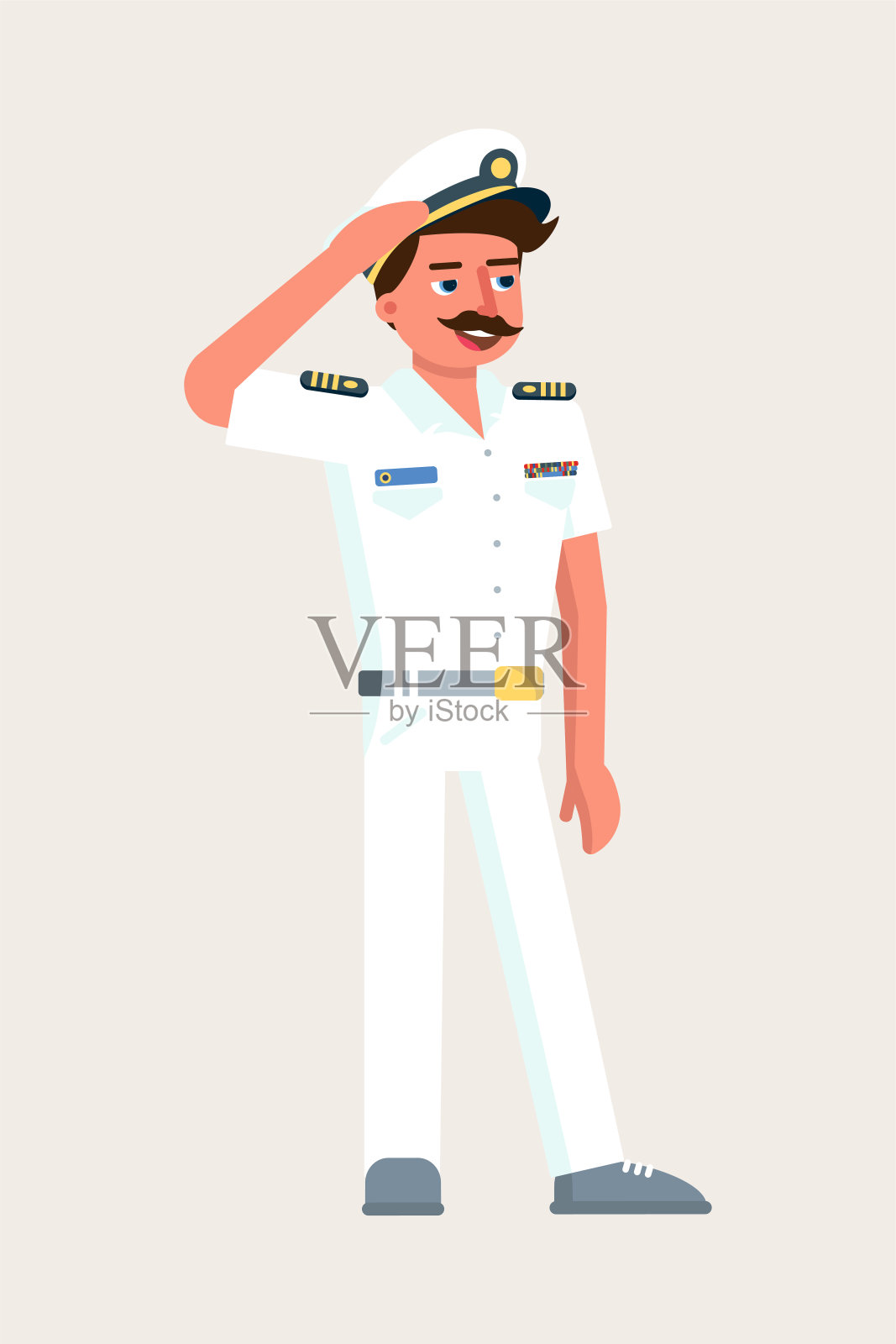 海军上尉在白旗上敬礼插画图片素材