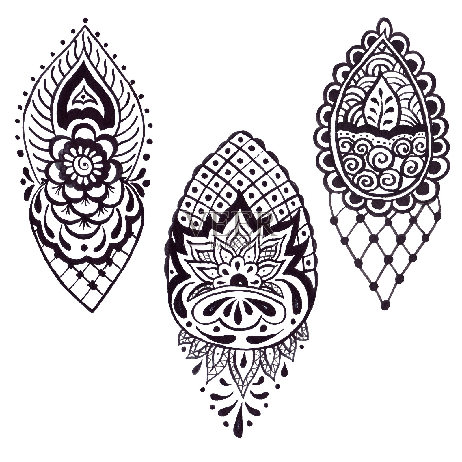 印度元素细节装饰菱形垂直用黑色墨水手工制作插画图片素材
