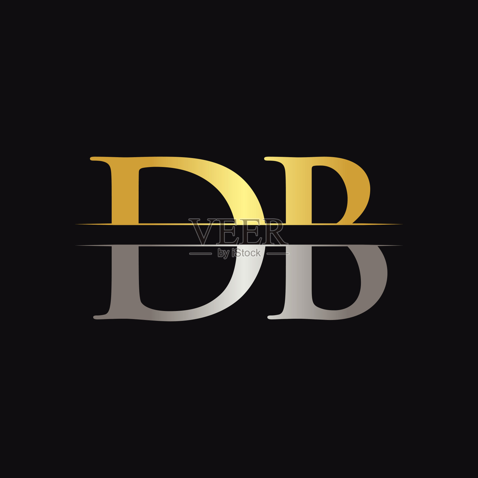 初始DB字母标志设计向量与金色和银色的颜色。DB标志设计插画图片素材