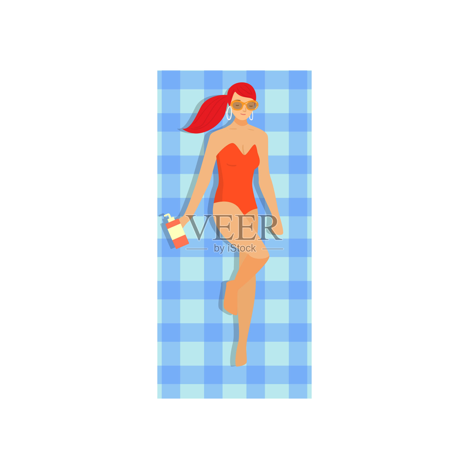 可爱性感的红发女孩沐浴在毛巾上插画图片素材